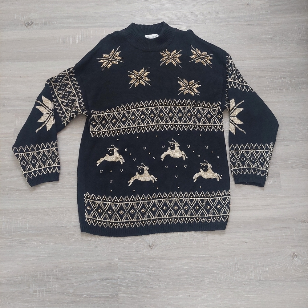 Eminent Vintage Holiday Sweater Black/Gold Size Large